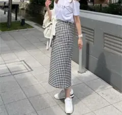 レースアップナローミディースカート(チェック) ジーユー　ブラック