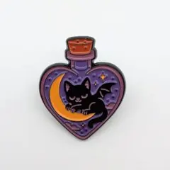 【ピンバッジ】4422 黒猫 ハロウィン 三日月 ポーション コウモリ