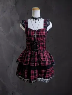 フェアリーグランジ y2k ダークコア ゴスロリ パンク チェック フリルワンピ