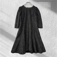 ジルスチュアート M ツイードワンピース フレア パフスリーブ おでかけ