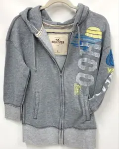 希少　y2k 新品Hollister 5部袖バックプリントジップパーカー Lのサムネイル