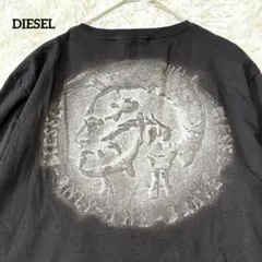 DIESEL ディーゼル Vネック ロンT ロゴプリント 黒 M グラフィック綿