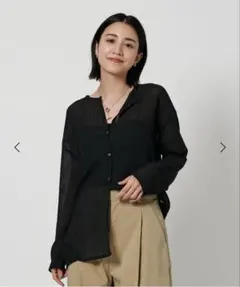 BEAUTY&YOUTH クレープ クルーネックカーディガンのサムネイル