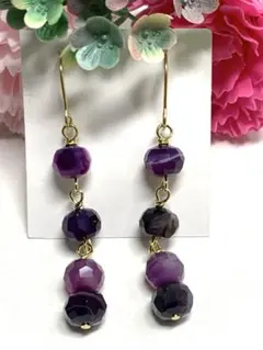 1点作品☺︎ パープルターコイズ×コッパーピアス イヤリングに変更可能