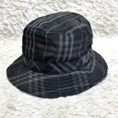 ⭐️美品⭐️ BURBERRY レザー バケットハット ノバチェック　L ブラック バーバリーブルーレーベル ノバチェック バケットハット