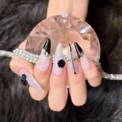 NO.10【現品】ネイルチップ ロング 上品 バラネイル ガーリー 韓国 量産型