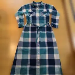 バーバリーブルーレーベル　青系チェック ロングシャツワンピース