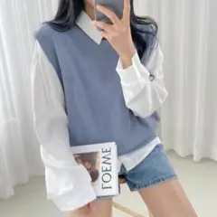韓国通販 ブルーベスト 青 ニットベスト