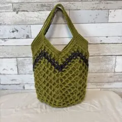 トートバッグ　毛糸　ニットバッグ　ハンドメイド　かぎ針編み　L緑