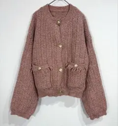 アルマデザイン【M】金ボタンツイードニットカーディガン 長袖 上品