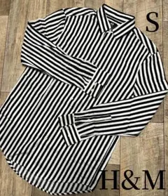 H&M ストライプシャツ 美品 長袖　白黒　Ｓ　コットン　 24A154