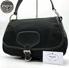 ✨極希少✨プラダ ショルダーバッグ 三角ロゴ シルバー金具 ナイロン レザー 黒