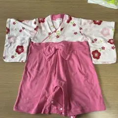 2着セット 花柄袴風ベビー服（ピンク・赤）ロンパース　70