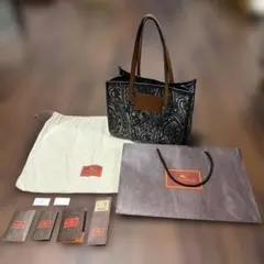 エトロ ETRO トートバッグ ペイズリー柄 キャンバス レザー ネイビー