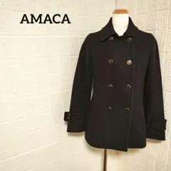 ★ アマカ ダブルプレスト ピーコート アウター カシミヤ ウール ダブル 38のサムネイル