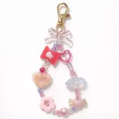 ビーズストラップ ピンク