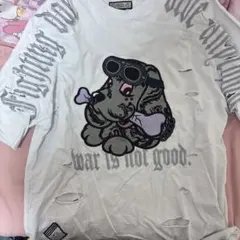 ホワイトTシャツ イラスト付き ダメージ加工