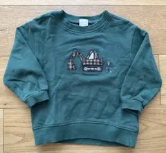 petit main ショベルカー刺繍トレーナー 100cm グリーン