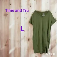 Time and Tru オリーブグリーン Vネックワンピ L
