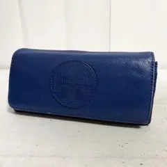 ゆ100★② TORY BURCH レザー 長財布 ロングウォレット ネイビー