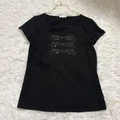 TO BE CHIC スパンコールリボンデザインTシャツのサムネイル