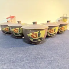 九谷焼 吉右衛門 蓋付茶碗 5客セット 新品未使用 金箔 椿文 伝統工芸 煮物椀