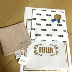 フェイラー ユニ刺繍ロゴ入りハンカチ ベージュ