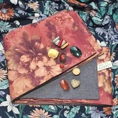 半幅帯 赤 オレンジ 青 くすみカラー リバーシブル 帯留め セット