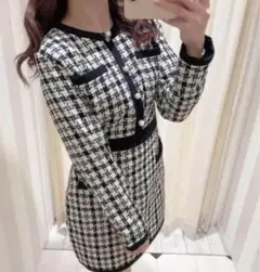 evelyn ビジューボタンツイードワンピース