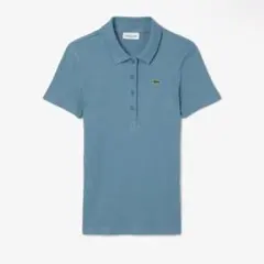 ラコステ タイトフィットリブニットポロシャツ ブルー