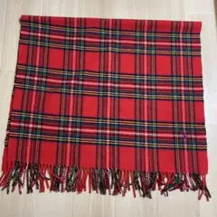 ポロラルフローレン　赤いタータンチェック ストール ポロロゴ刺繍