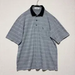 TOROY /グレー ストライプ ポロシャツ 麻混 ロゴ刺繍のサムネイル