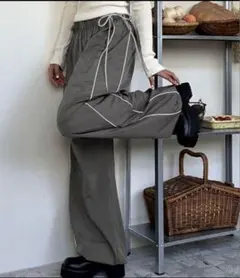 00s y2k リボン　サイドライン　　ナイロン　トラックパンツ　S ギャル