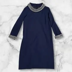 訳あり ルイルエブティック パール ビジュー ワンピース ネイビー Mフォーマル