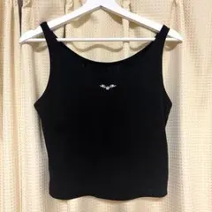 GU コットンブレンドクロップドタンクトップ ブラック Lのサムネイル