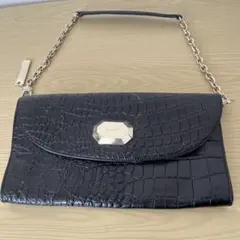 DKNY クロコダイル調 ブラックパーティーバッグ
