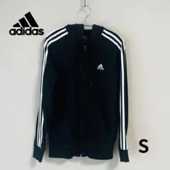 l*a様 adidas パーカー 黒 S フルジップ 3ライン ロゴ フーディ
