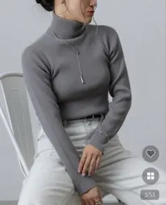 corony2139 抗ピルPBTリブタートルニット◎グレー