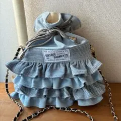 ハンドメイド　デニムバッグ　ショルダーバッグ　サコッシュ　フリルバッグ　バッグ