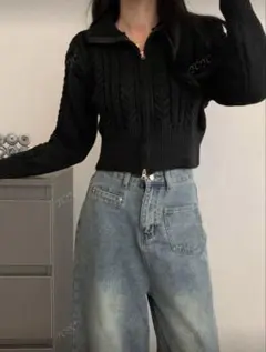 SHEIN ブラック ケーブル編み ニット