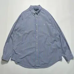 90s ラルフローレン 長袖BDシャツ 2XL 水色ストライプ +.6575