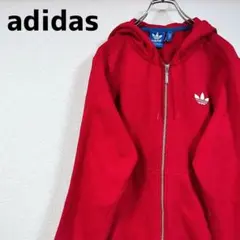adidas パーカー　刺繍ロゴ　トレフォイルロゴ　アディダス　古着　フルジップ
