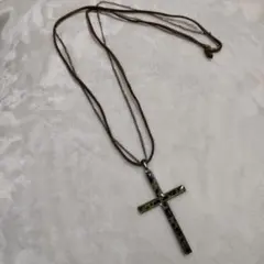 2連十字架ネックレス　レオパード　ヒョウ柄 クロス　ロザリオ　平成ギャル　y2k