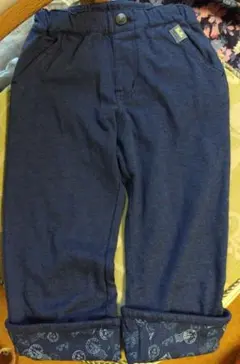 新品✨BeBe七分丈130杢天竺紺パンツ 裾プリント