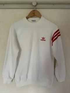 【70s-80s】アディダス デサント製 スウェット 白×赤 片袖3本線 希少