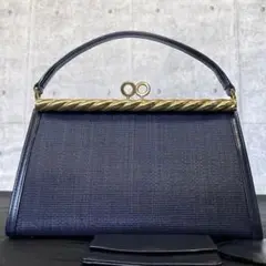 COMTESSE ホースヘア×レザー ネイビー ゴールド金具トップハンドルバッグのサムネイル