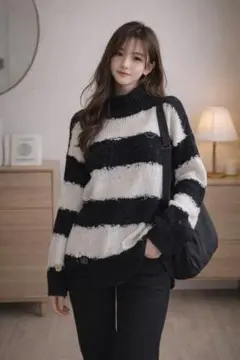 ダメージニット　ボーダー