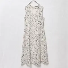 ノースリーブワンピース 総柄 花柄 ロング丈 M相当 フレア Vネック 裏地