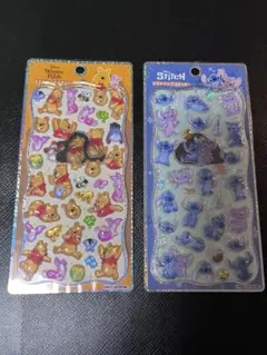 【正規品】ディズニー　プチドロップステッカー　プーさん　スティッチ　2枚セット