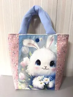 布バスケット•ハンドメイド•小物入れ•リアルプリント生地•うさぎさん